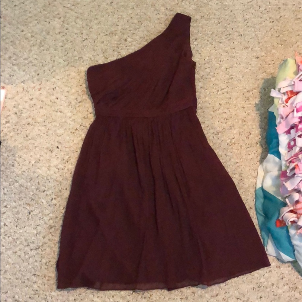 Maroon, one shoulder dress